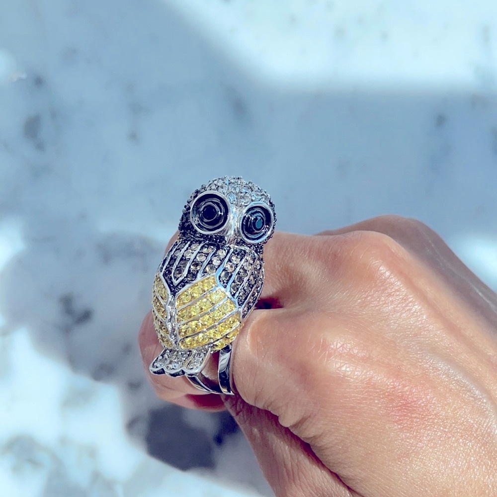 Noir Stone Owl Cocktail Statement Ring